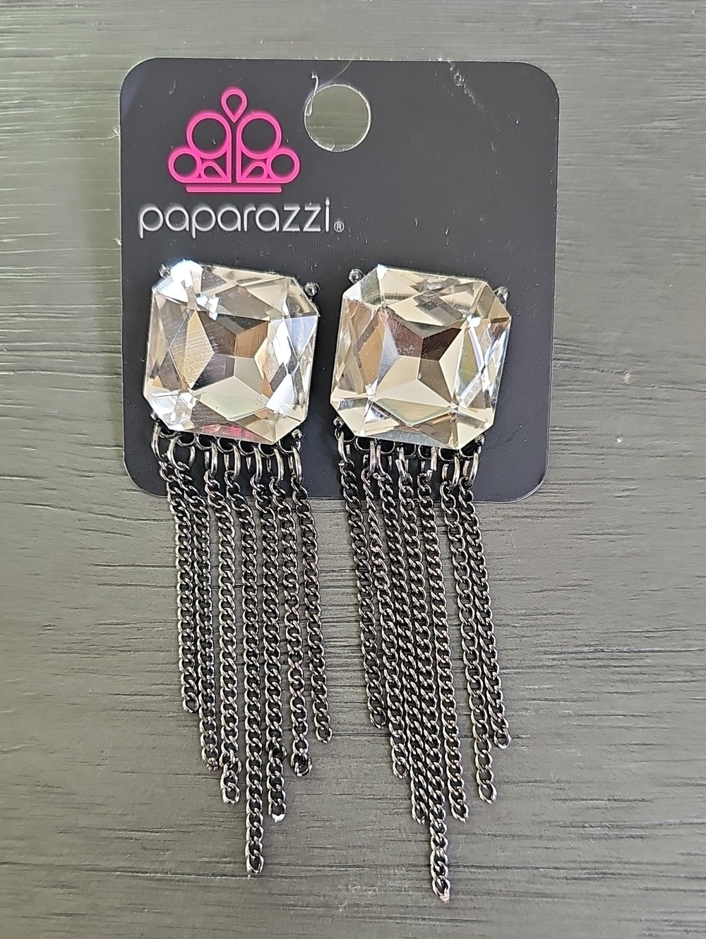 Paparazzi Clear Crystal Fringe Drop Earrings